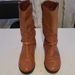 Ralph Lauren Cognac Leather Lace-Up Mid-Calf Boots